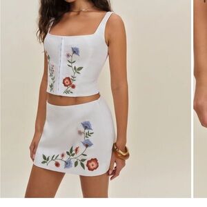 Reformation White Skirt with Floral Embroidery